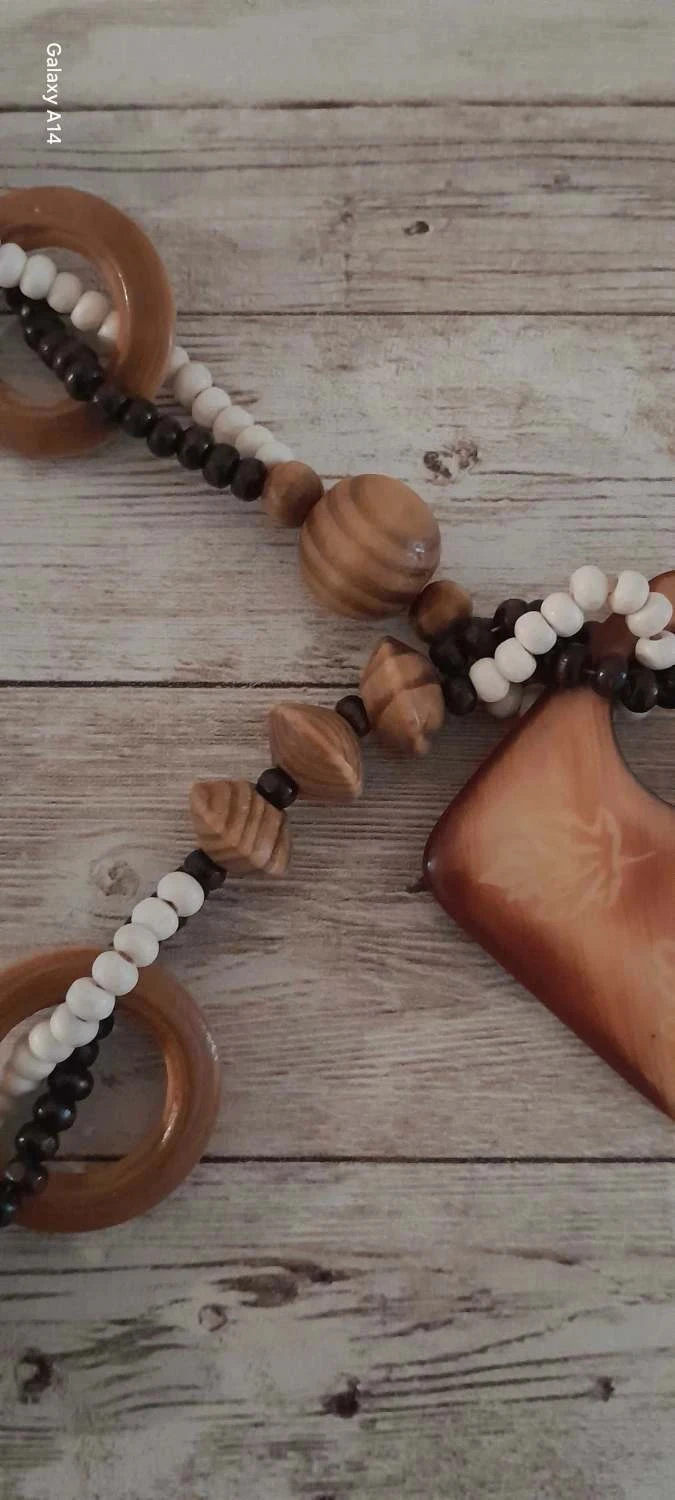 Colar com contas e pingente de madeira, estilo étnico – photo 6